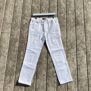 Slim White Denim Double Knee Carpenter Pants